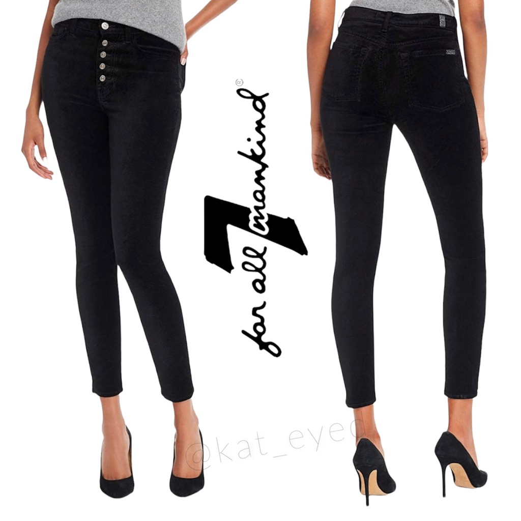 7 For All Mankind High Waist Velvet Ankle Skinny W/ Exposed Button Fly - Sz 24